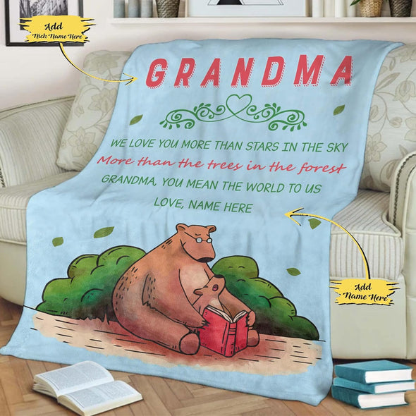 Customized Name Blanket for Grandma, We Love You More Than Stars in The Sky, Gift from Grandson/Daughter for Birthday, Thanksgiving, Christmas, Proudly Printed in USA Fleece or Sherpa Blanket