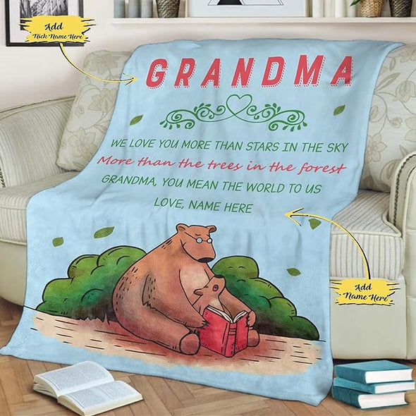 Customized Name Blanket for Grandma, We Love You More Than Stars in The Sky, Gift from Grandson/Daughter for Birthday, Thanksgiving, Christmas, Proudly Printed in USA Fleece or Sherpa Blanket