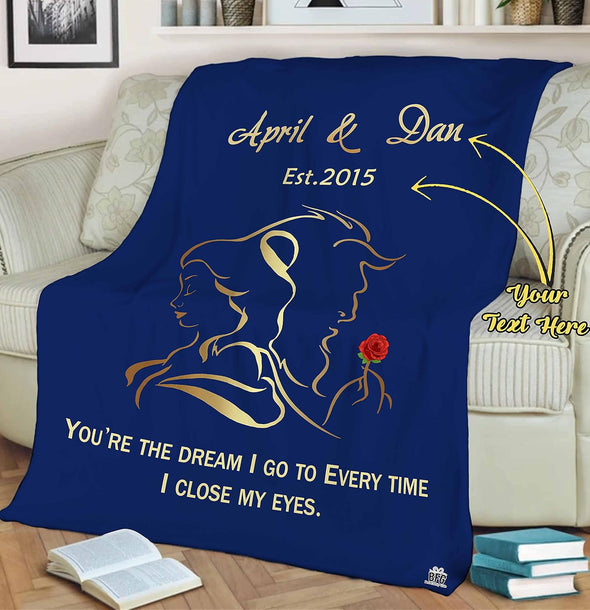 Personalized Beauty and Beast Blanket: Featuring Custom Couples Names & Est. Date - Perfect for Birthday, Anniversary, and Valentine's Day - Ideal Gift for Him/Her