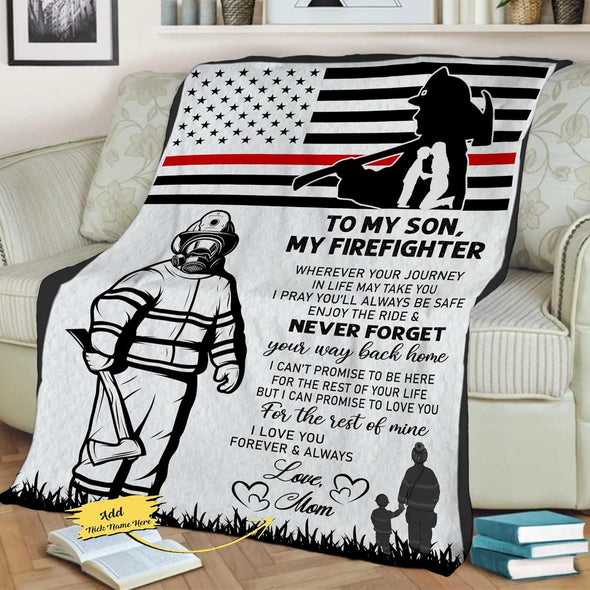 To My Son, the Brave Firefighter: Endless Love and Warmth in a Customized Velvet Soft Throw Fleece Sherpa Woven Blanket – Perfect Birthday or Thanksgiving Gift with Personalized Nickname