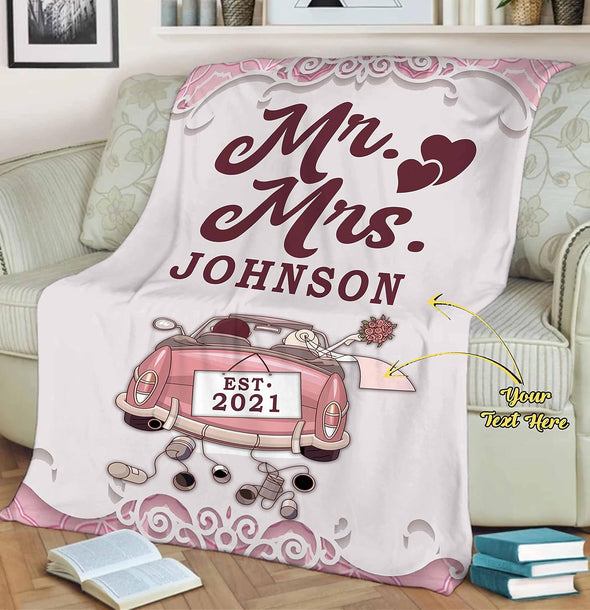 Mr. and Mrs. Romantic Love Blanket Personalized for Couples, Customized Surname and Date, Birthday, Anniversary, Valentine's Day, Silky Smooth, Super-Soft, Light Weight Warm Blanket