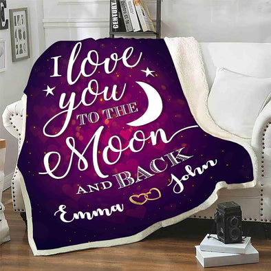 Blanket for Wife, Girlfriend, Couple, I Love You to The Moon & Back Personalized Couple Blanket, Gift for Birthday, Anniversary, Valentine's Day, Christmas, Printed in USA