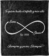 Customized Blanket for Couples, Gift for Anniversary, Valentine's Day, Birthday, Personalized Name and Est Blanket, Te Quiero Hasta el infinito y más alla, Siempre y para Siempre Gift for Him/Her