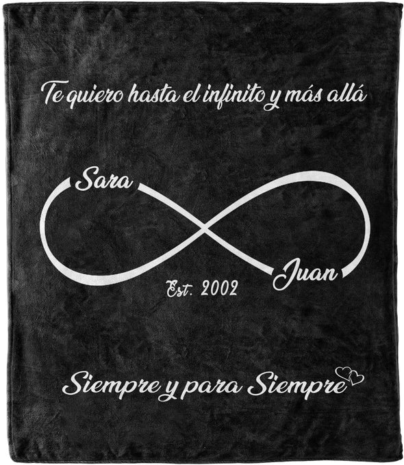 Customized Blanket for Couples, Gift for Anniversary, Valentine's Day, Birthday, Personalized Name and Est Blanket, Te Quiero Hasta el infinito y más alla, Siempre y para Siempre Gift for Him/Her