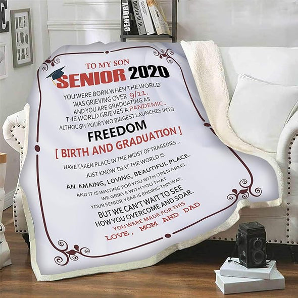 to My Son, Senior 2020, Premium Quality Fleece Blanket for Son, with Quotes and Beautiful Print, Birthday, Children's Day, Christmas Day, Gift for him, Super Soft and Cozy Blanket