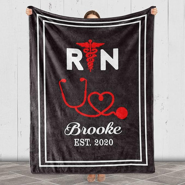 Customized Blanket for Nurse With Your Name & EST, Custom Gift for Nurse with Quotes, Birthday, Any Occasion, Fleece Blanket, Personalized Registered Nurse RN Supersoft and Cozy Blanket