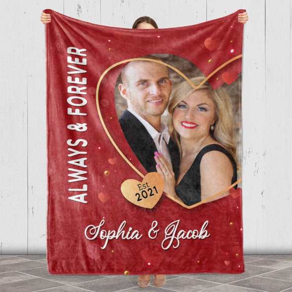 Couple's Photo Blanket! Perfect for Anniversaries, Birthdays, and Valentine's Day! Customize with Names, Dates, and Cherished Images. Proudly Made in the USA, Crafted with Lightweight Fleece for Cozy Comfort