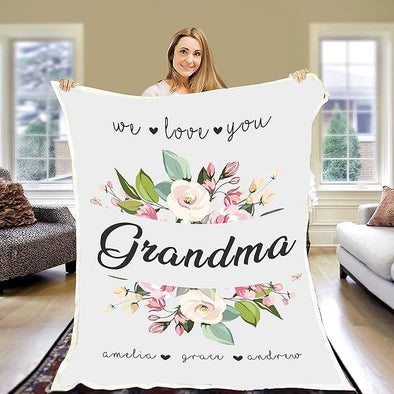We Love You Grandma, Customized Fleece Blanket for Grandparents with Quotes, Grandpa Grandma Nana Gigi, Christmas, Birthday , Grandparents Day Gifts for Them, Supersoft and Cozy Blanket