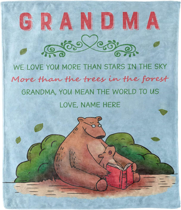 Customized Name Blanket for Grandma, We Love You More Than Stars in The Sky, Gift from Grandson/Daughter for Birthday, Thanksgiving, Christmas, Proudly Printed in USA Fleece or Sherpa Blanket