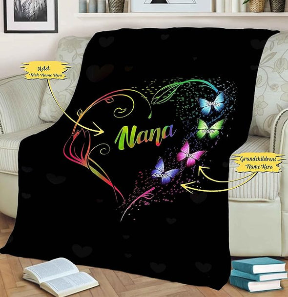 Customized Grandparents Blanket, Fleece Blanket, Bedroom Living Room Décor, Custom Names, Birthday, Christmas, Thanksgiving, Super Soft and Warm Blanket