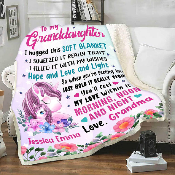 Customized Name Blanket, to My Grand Daughter I Hugged This Soft Blanket, The for Daughter, Birthday, Daughter's Day, Christmas, Proudly Printed in USA