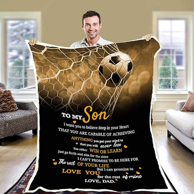 To My Soccer-loving Son: Premium Quality Fleece Blanket with Quotes and Beautiful Print - Ideal Birthday, Children's Day, or Christmas Gift. Super Soft and Cozy Blanket to Express Your Love