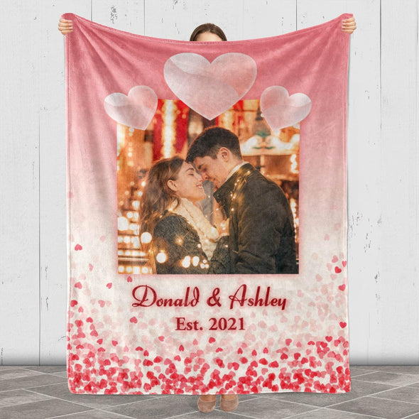 Personalized Couple's Name and Photo Blanket, Perfect for Anniversaries, Valentines, Birthdays, and More! A Heartwarming Gift from Family Proudly Shipped from the USA, Available in Sherpa or Fleece for Ultimate Comfort and Quality