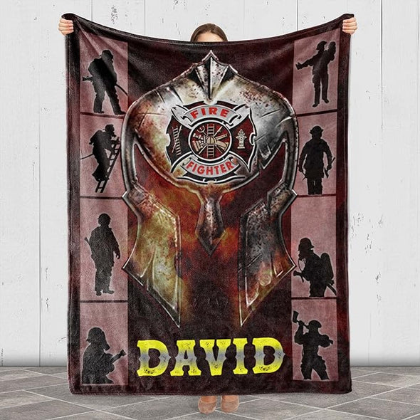 Customized Firefighter Blanket with Personalized Name - Ideal Birthday or Thanksgiving Gift! Luxuriously Soft Sherpa Warmth, Proudly Printed and Shipped from the USA.