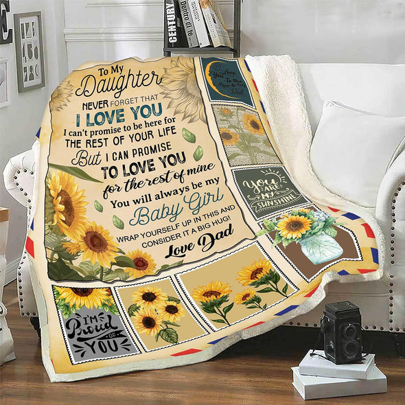 My Daughter Customized Name Blanket Gift For Daughter From Dad For Birthday, Christmas, Thanksgiving, You Will Always Be My Baby Girl Design Personalized Blanket Gift For Her, Printed In USA