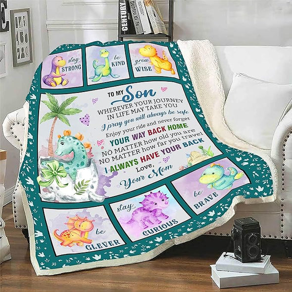 to My Son Customized Name Blanket Gift for Son from Mom/Dad for Birthday, Christmas, Thanksgiving, Stay Strong Be Kind Grow Wise Design Personalized Blanket Gift for Him, Printed in USA