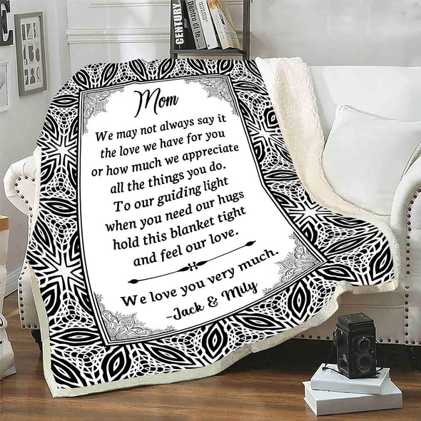 Customized Name Blanket for Mom/Mother, We Love You Very Much, Gift from Son/Daughter for Birthday, Mothers Day, Thanksgiving, Christmas, Proudly Printed in USA Fleece or Sherpa Blanket