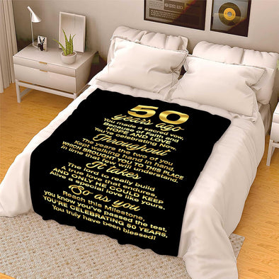 Celebrating 50 Years, You Truly Have Been Blessed, Customized Black Bed Blanket with Custom Years, Anniversary, Birthday, Valentine's Day, Super Soft Light Weight Fleece Blanket