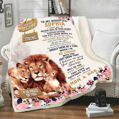 Customized 'Proud of You' Daughter Name Blanket: A Heartfelt Gift from Mom & Dad for Daughter's Day, Birthdays, and More! Personalized and Proudly Printed in the USA