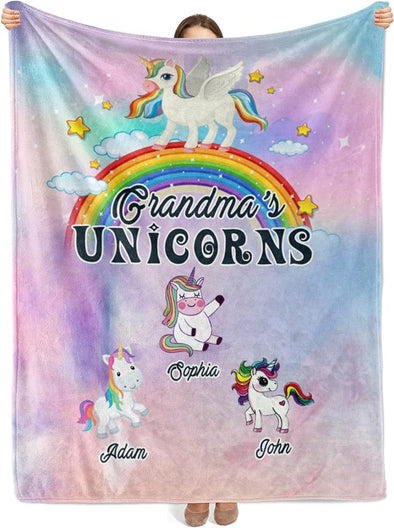 Best Family Gifts Grandma's Unicorn, Custom Grandparents Blanket, Customized Throw Blanket for Grandma, Grandpa, Nana, Gigi, Pop Etc, Grandparents Day, Christmas, Super Soft Blanket