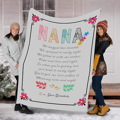 Nana We Filled It with Our Love, Fleece Blanket for Grandparents with Quotes, Grandpa Grandma Nana Gigi, Christmas, Birthday, Grandparents Day Gifts for Them, Supersoft and Cozy Blanket