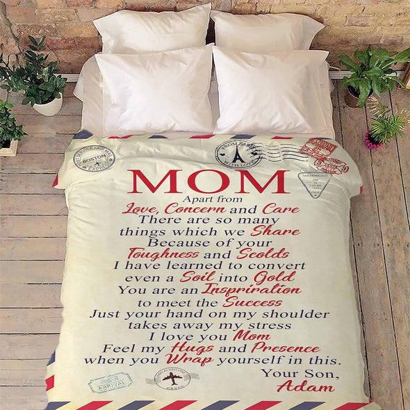 Personalized Blanket Gift for Mother, I Love You Mom, for Birthday, Mothers Day, Customized Names, Velvet Soft, Light Weight, Super Soft, Fleece, Sherpa Warm Bed Blanket Gift