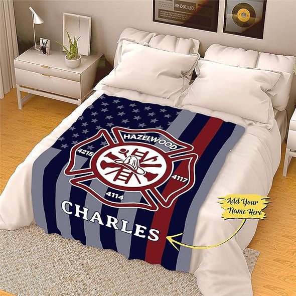 Personalized Blanket for Firefighters with Custom Name and Department Number – Ideal for Birthdays, Christmas, Thanksgiving, Anniversaries, or Retirement – A Thoughtful Gift for Him or Her, Proudly Printed in the USA.