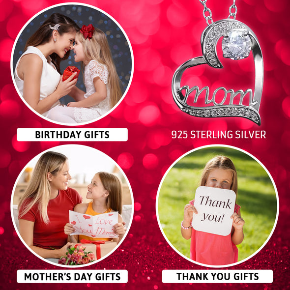 Mom's Valentine's Day & Birthday Gift: Elegant 925 Sterling Silver Love Heart Pendant Necklace with Brilliantly Crafted Round Zircon - Gift From Daughter & Son