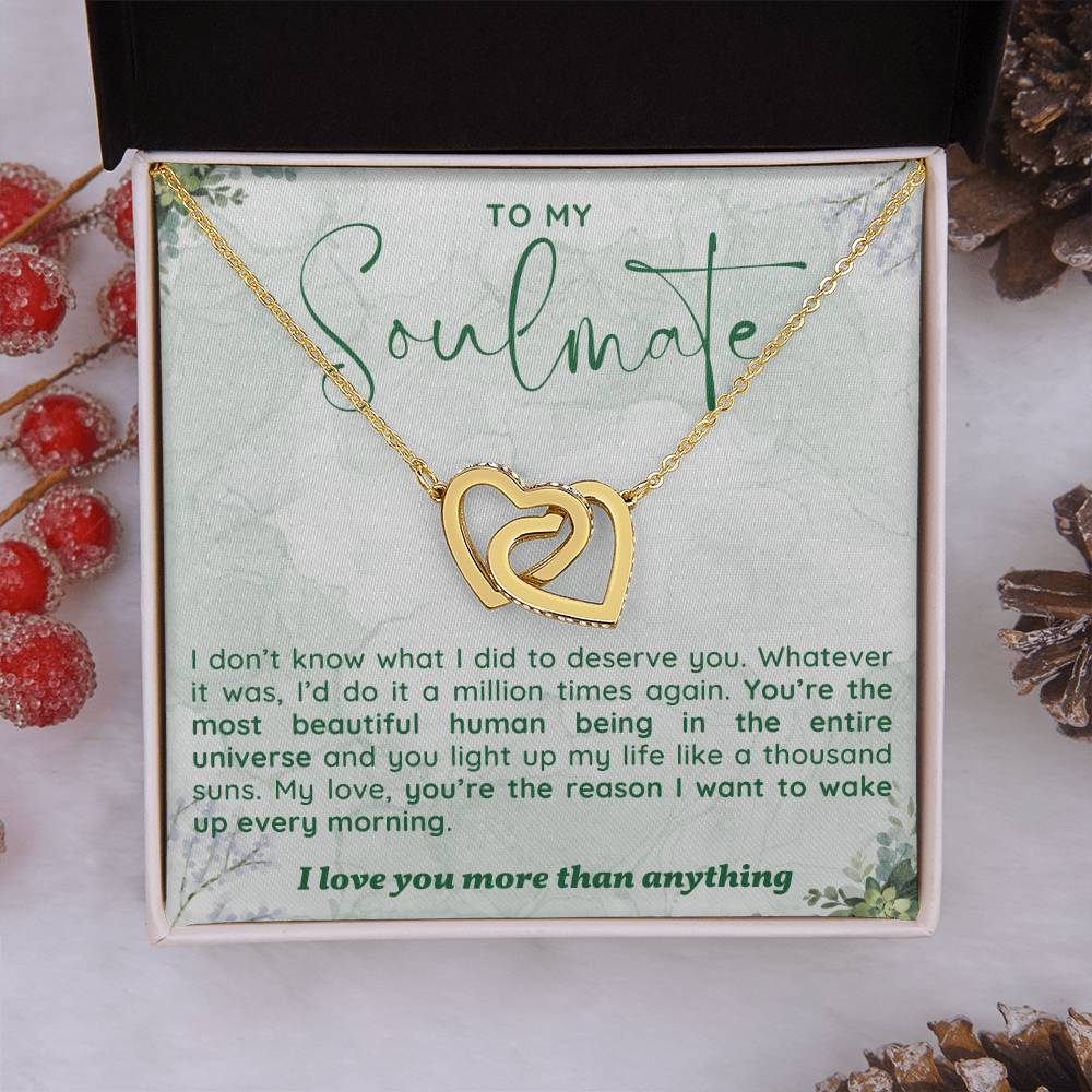To My Girlfriend/soulmate/wife Inter Locking heart Necklace, Silver Pendant for Wife, Gift for Her, Pendant With Message Card, Couple Jewelry