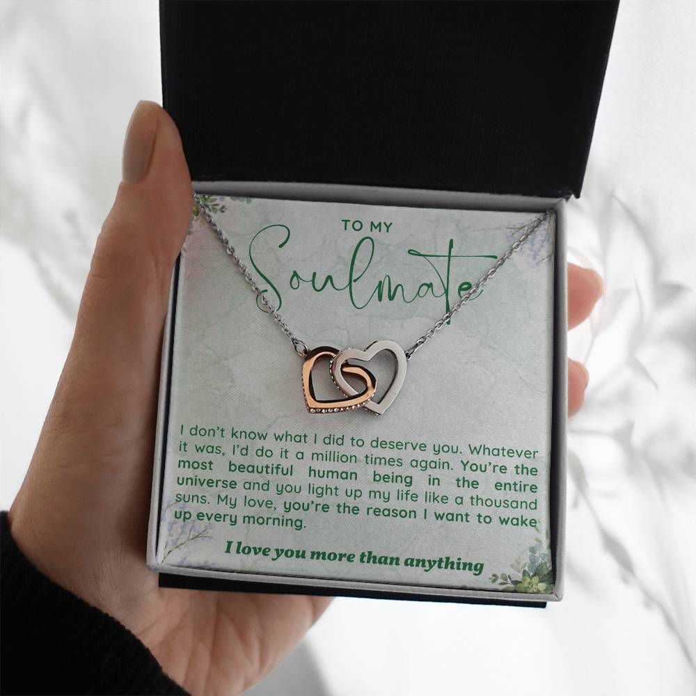 To My Girlfriend/soulmate/wife Inter Locking heart Necklace, Silver Pendant for Wife, Gift for Her, Pendant With Message Card, Couple Jewelry