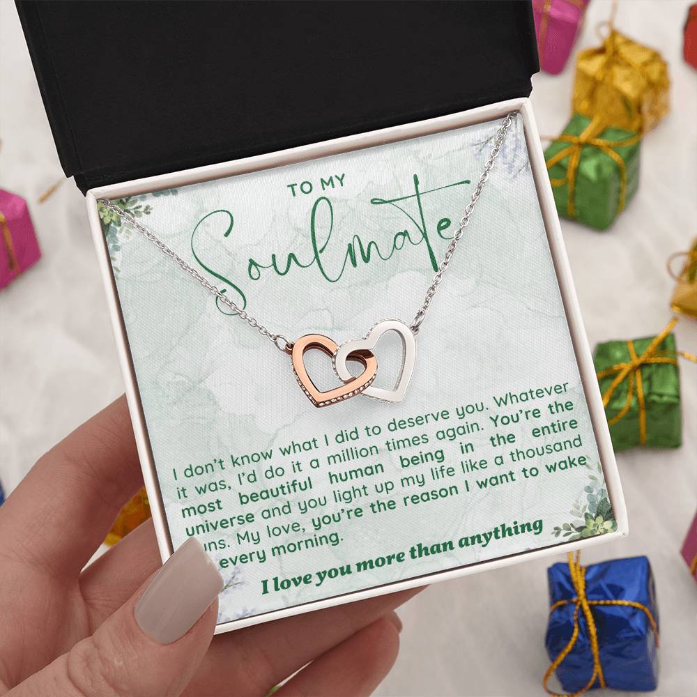 To My Girlfriend/soulmate/wife Inter Locking heart Necklace, Silver Pendant for Wife, Gift for Her, Pendant With Message Card, Couple Jewelry