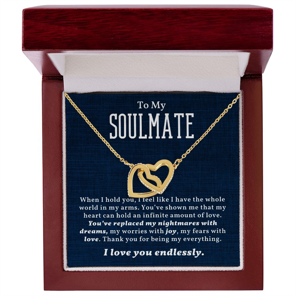 To my soulmate I love you endlessly, interlocking heart necklace, gift for her birthday, anniversary gift for wife