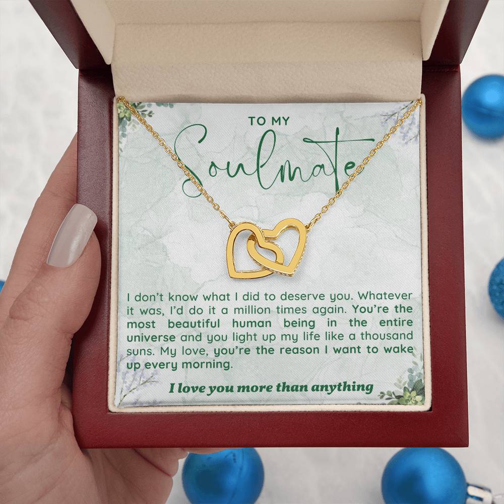 To My Girlfriend/soulmate/wife Inter Locking heart Necklace, Silver Pendant for Wife, Gift for Her, Pendant With Message Card, Couple Jewelry