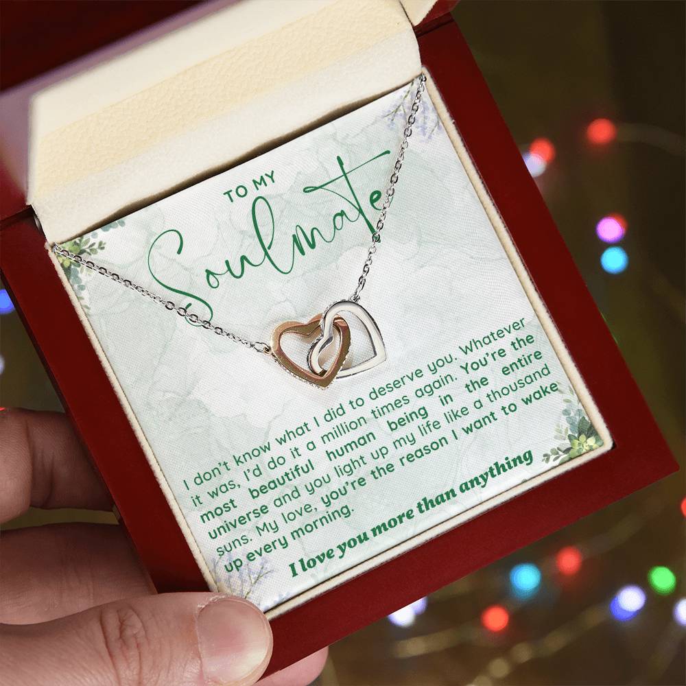 To My Girlfriend/soulmate/wife Inter Locking heart Necklace, Silver Pendant for Wife, Gift for Her, Pendant With Message Card, Couple Jewelry