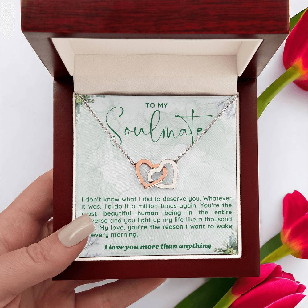 To My Girlfriend/soulmate/wife Inter Locking heart Necklace, Silver Pendant for Wife, Gift for Her, Pendant With Message Card, Couple Jewelry