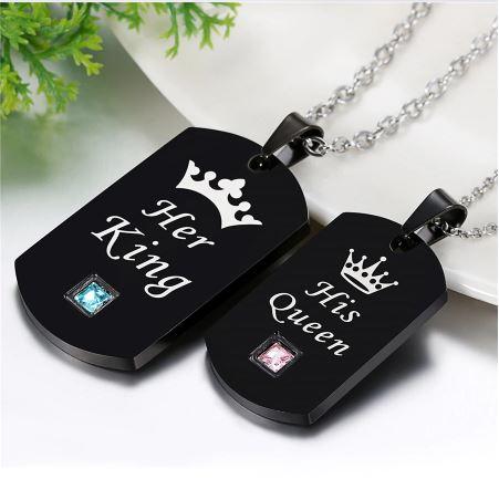 Her King & His Queen Crown Necklace Military Army Cards Necklace