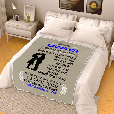 Personalized "I Love My Gorgeous Wife" Premium Customized Cozy Blanket