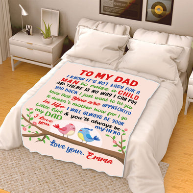 "To My Dad You'll Always Be My Hero" Customized Blanket For Dad