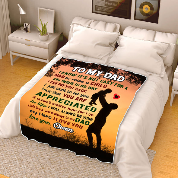 "To My Dad My Hero I Love You "- Personalized Blanket