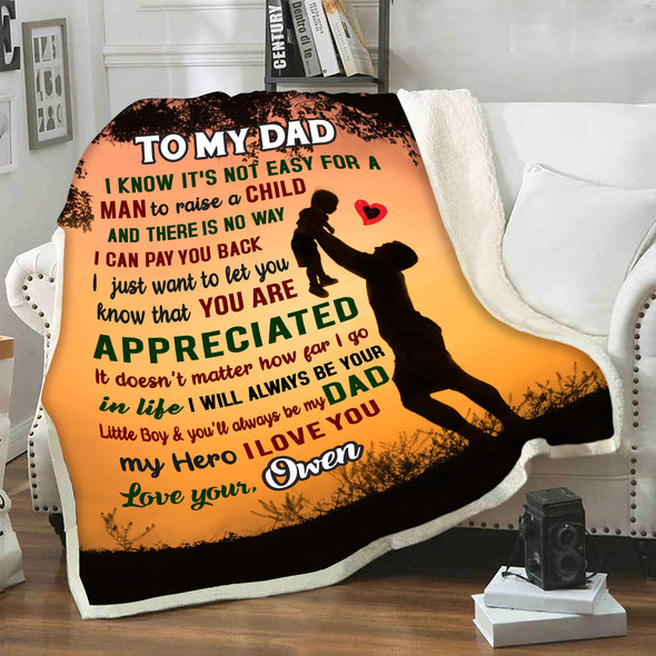 "To My Dad My Hero I Love You "- Personalized Blanket