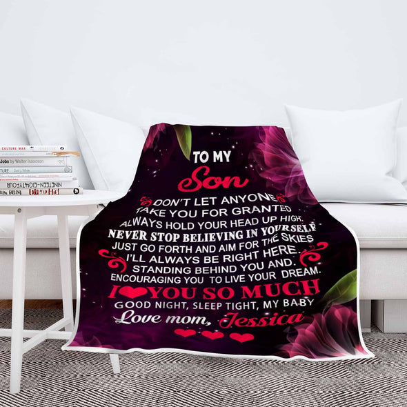 "Never Stop Believing In Yourself" Customized Blanket For Son