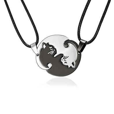 Yin Yang Titanium Kitty Best Couple Necklace