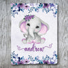 Customized Name Blanket For Kids With Cute Elephant Print