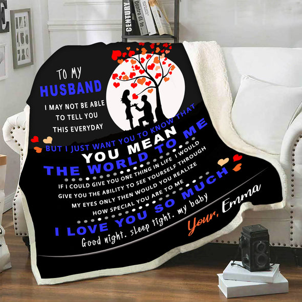 "You Mean The World To Me" Personalized Blanket For Husband