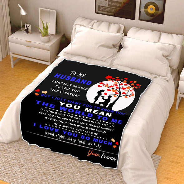 "You Mean The World To Me" Personalized Blanket For Husband