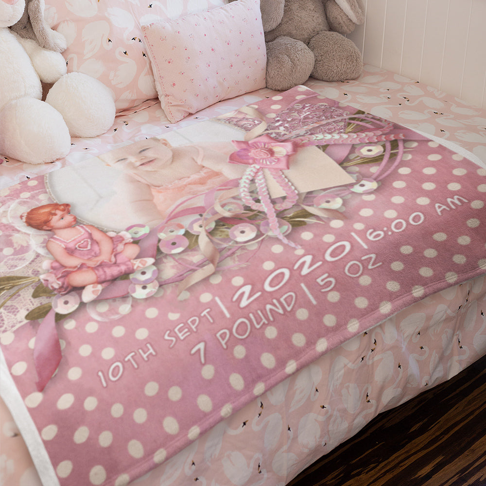 Customized Baby Blanket With Name Date Year Time Weight Height Print