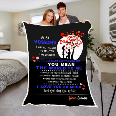 "You Mean The World To Me" Personalized Blanket For Husband