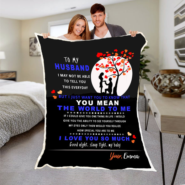 "You Mean The World To Me" Personalized Blanket For Husband