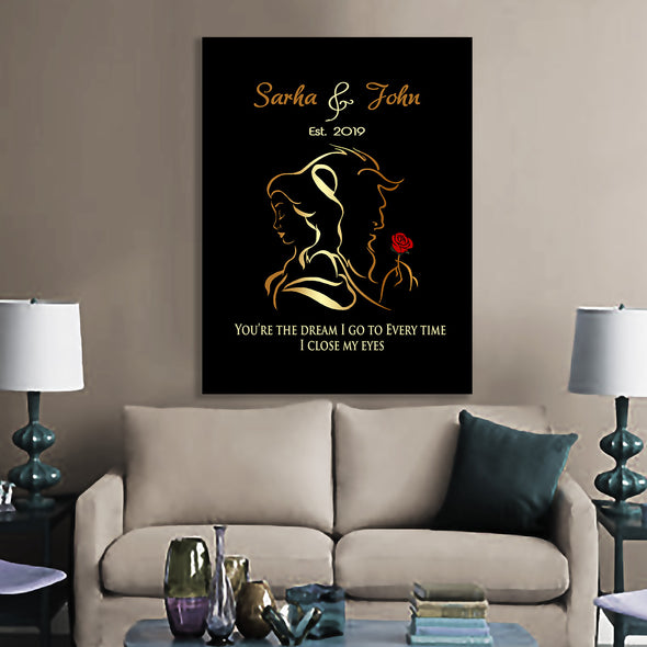 Personalized Beauty and Beast Wall Canvas