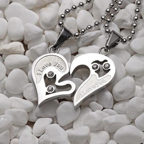 I LOVE YOU COUPLES HEART NECKLACE SET